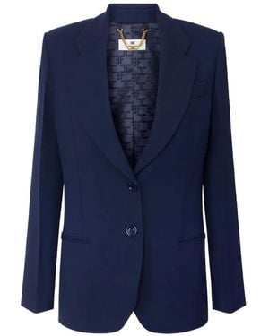 Elisabetta Franchi Single-Breasted Gabardine Jacket - Blue