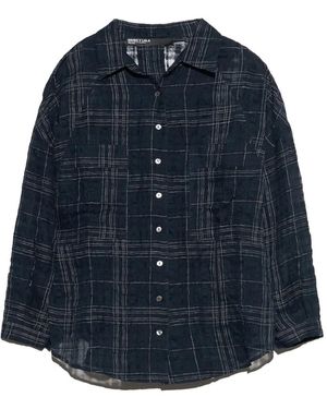 Bimba Y Lola Checked Linen Oversize Shirt - Blue