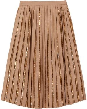 Burberry Crystal Detail Plissé Soleil Wool Silk Blend Skirt - Multicolor