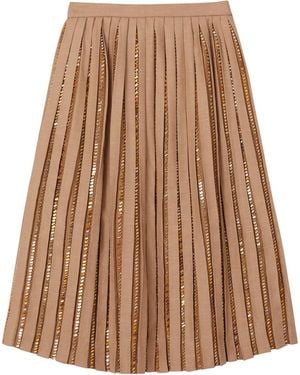 Burberry Crystal Detail Plissé Soleil Wool Silk Blend Skirt - Multicolor
