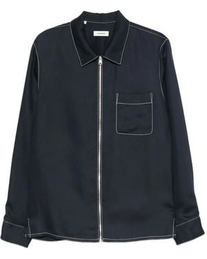 Sandro Contrast-Stitching Shirt Jacket - Blue