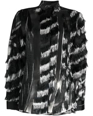 Alberta Ferretti Fringe-Detail Semi-Sheer Blouse - Black