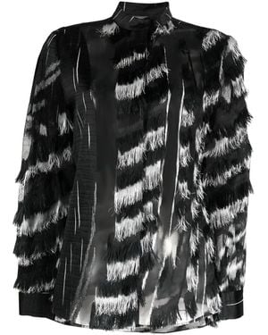 Alberta Ferretti Sheer Fringed Two-Tone Blouse - Black