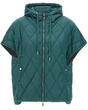 Elena Miro Diamond-Quilted Hooded Jacket - Green