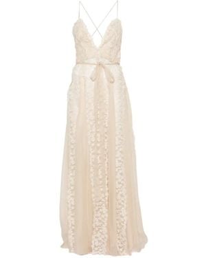 Fendi Floral-Lace Belted Maxi Dress - White