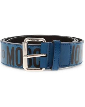 Moschino Logo-Print Leather Belt - Blue