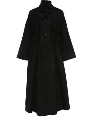 Emporio Armani Abrigo Con Cuello Alto Y Cintura Fruncida - Negro