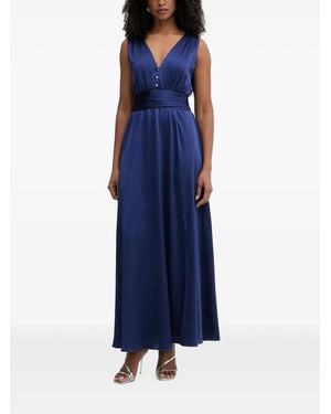 Morgan Button-Embellished Ruched-Waist Maxi Dress - Blue