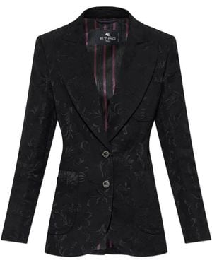 Etro Floral-Jacquard Single-Vent Blazer - Black
