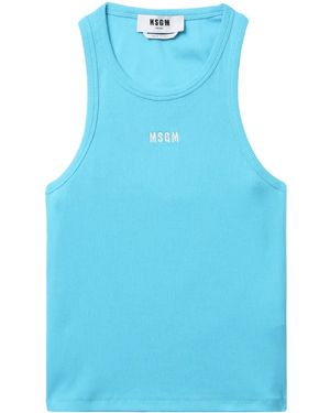 MSGM Logo-Embroidered Tank Top - Blue