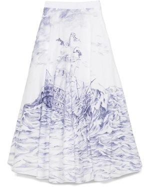 Moschino X Popeye And Oyl Illustration-Style-Print Maxi Skirt - White