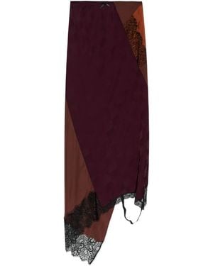 Moschino Checked Lace-Trimmed Asymmetric Skirt - Purple