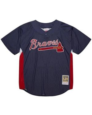 Mitchell & Ness 007 Atlanta Braves Striped-Detail Top - Blue