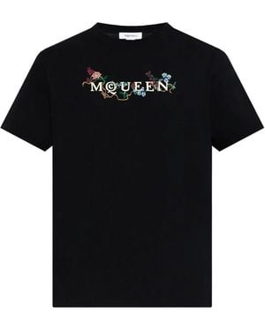 McQueen Logo-Print Embroidered T-Shirt - Black