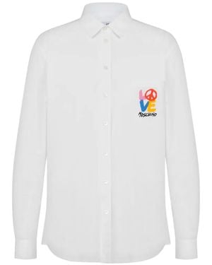 Love Moschino Logo-Print Chest-Pocket Shirt - White