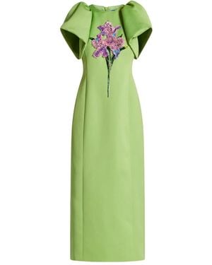 LEO LIN Lucinda Puff-Sleeve Floral-Embellished Dress - Green