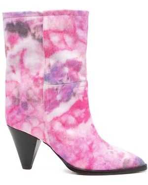 Isabel Marant Rouxa Tie-Dye Print Denim Boots - Pink