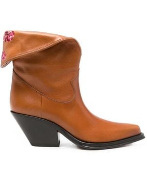 Chloé Floral-Embroidered Fold-Over Ankle Boots - Brown
