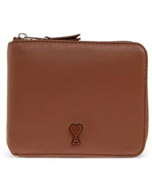 Ami Paris Ami De Coeur Leather Wallet - Brown