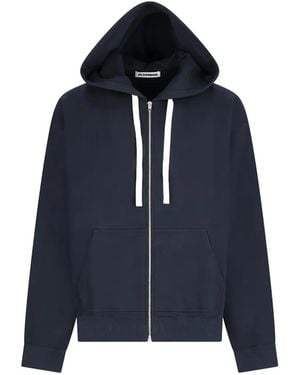 Jil Sander Zip-Up Drawstring Hoodie - Blue