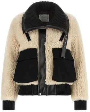 Sacai Shearling-Effect Ribbed-Knit Jacket - Black