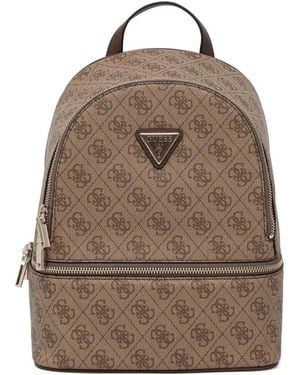 Guess Mini Follie Monogram-Print Logo-Plaque Backpack - Brown