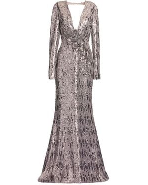 Elie Saab Sequin-Embellished Open-Back Maxi Dress - Grey