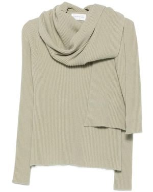 Christian Wijnants Ribbed-Knit Scarf-Detail Sweater - Natural