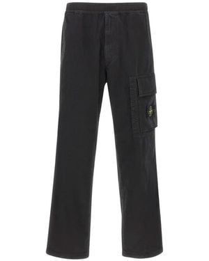 Stone Island 3100036 Stretch-Organic-Broken-Twill-Cotton Old-Effect Loose-Fit- Joggers With Drawstring Cuffs - Black