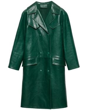 Prada Double-Breasted Leather Coat - Green