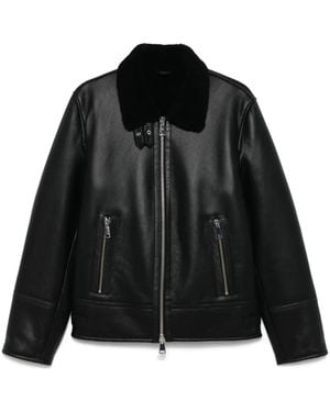 Dondup Shearling-Collar Leather Zip-Front Jacket - Black