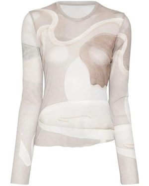 JNBY Vintage Abstract-Print X-Silhouette Slim-Fit Long-Sleeve Tee - White