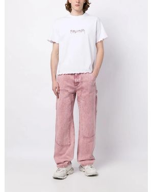 Palmier Logo-Print Fluted-Hem T-Shirt - Pink