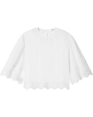 FRAME Scalloped Lace-Trimmed Blouse - White