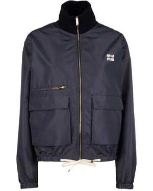 Miu Miu Logo-Patch Zip-Up Jacket - Blue