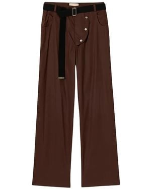 Plan C Light Parachute Belted Pants - Brown