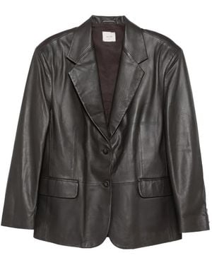 Alysi Single-Breasted Leather Jacket - Black