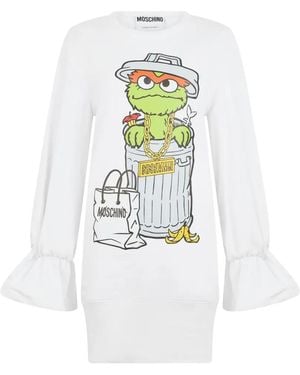 Moschino Graphic-Print Flared-Sleeve Mini Dress - White