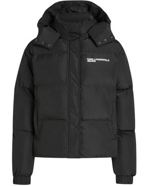 KARL LAGERFELD Logo-Print Hooded Puffer Jacket - Black