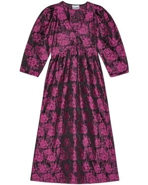 Ganni Net Sustain Floral-Print Jacquard Midi Dress - Purple