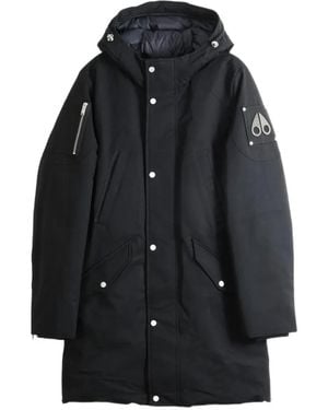 Moose Knuckles Logo-Plaque Hooded Parka Coat - Black