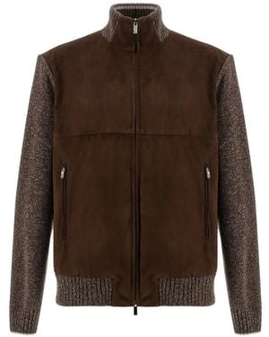Paul & Shark Suede-Panelled Zip-Up Bomber Jacket - Brown