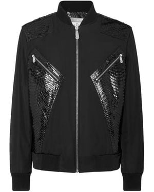 Philipp Plein Python-Leather-Panelled Bomber Jacket - Black