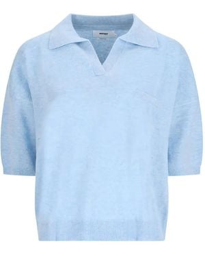 Not Shy Myles Chest Pocket Wool Polo Top - Blue