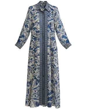 PAHIESA FORMENTERA Floral-Print Long-Sleeve Maxi Dress - Blue