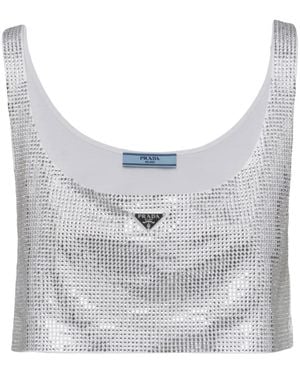 Prada Cropped-Top Mit Strass - Grau