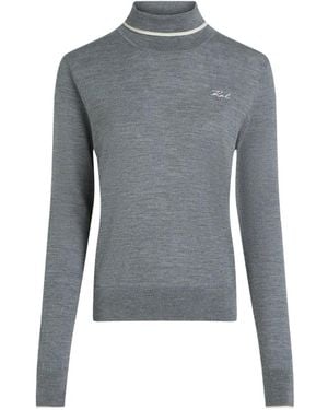 KARL LAGERFELD Wool Turtleneck Sweater - Blue