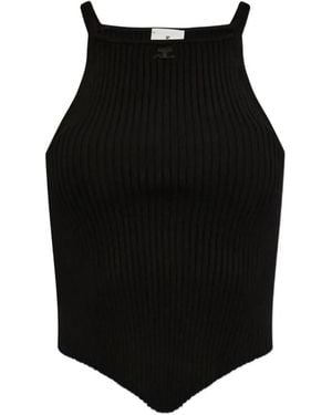 Courreges Ribbed-Knit Logo-Patch Tank Top - Black