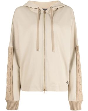 Lorena Antoniazzi Cable Knit-Panelled Hoodie - Natural