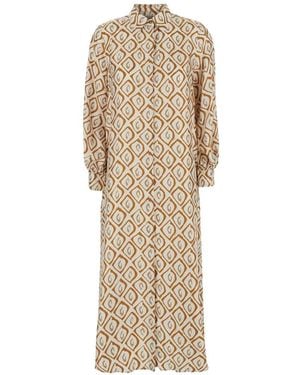 Max Mara Printed Silk Maxi Dress - Natural